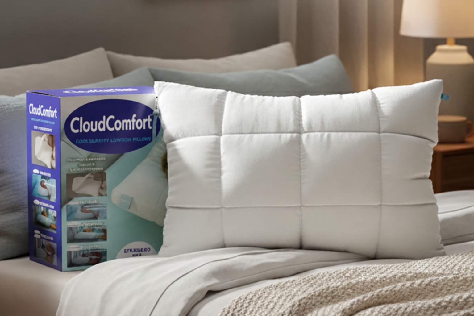 CloudComfort pillow and packaging